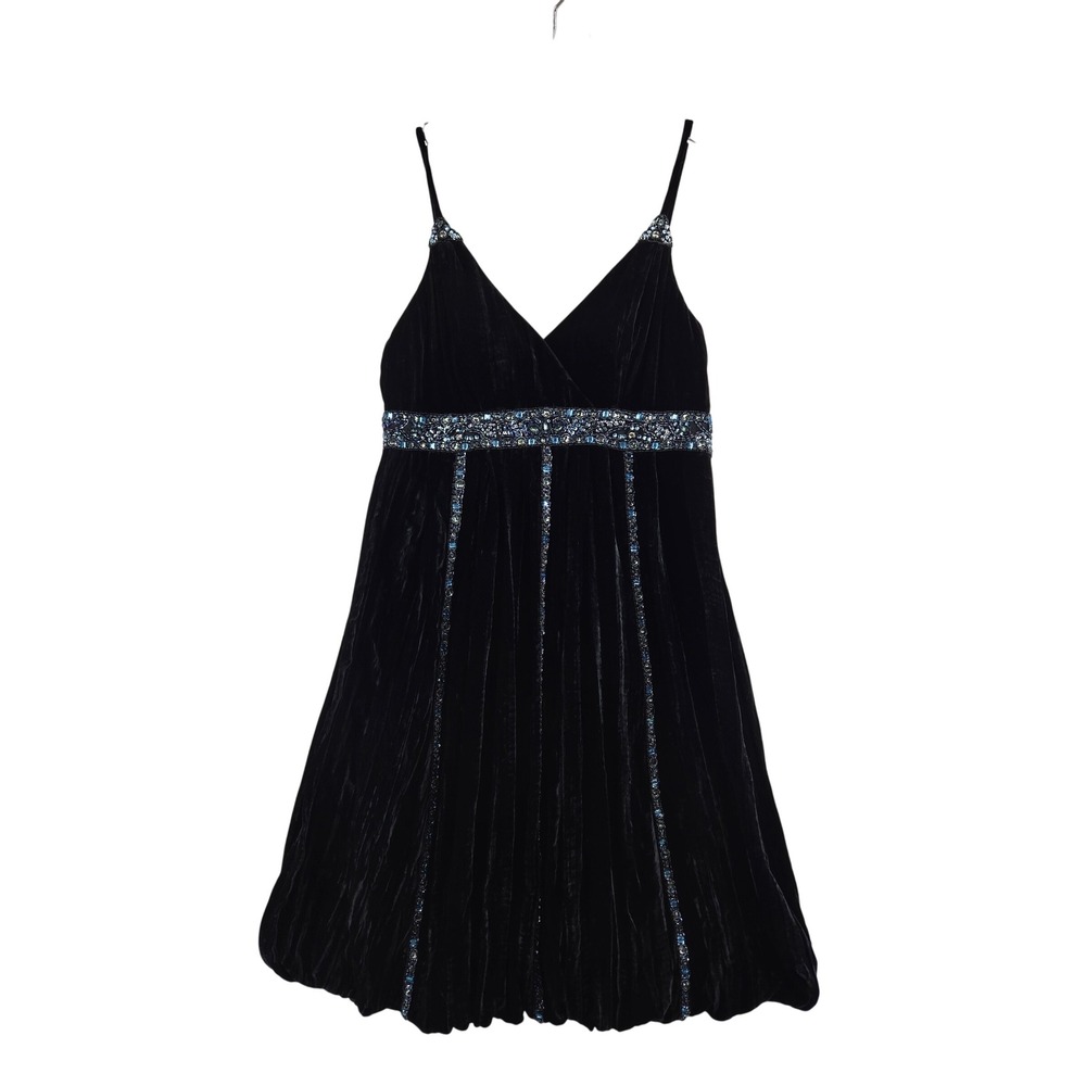 Sue Wong‎ Nocturne Black Silk Velvet Beaded Bubble Hem Cocktail Dress Size 6 Y2K